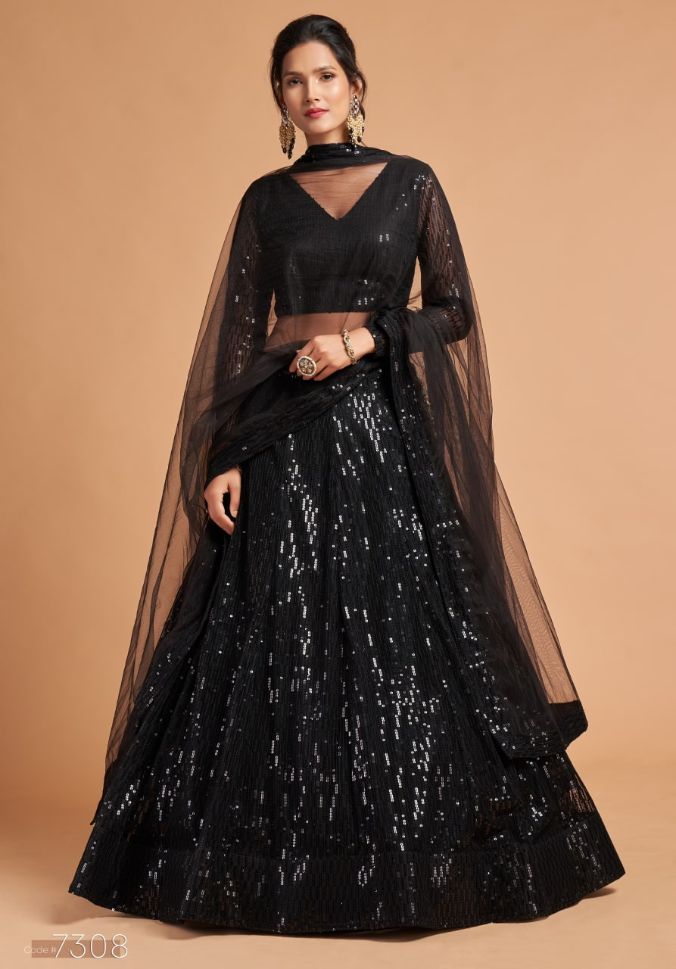 Exquisite Black Color Sequins Work  Lehenga choli - Rent
