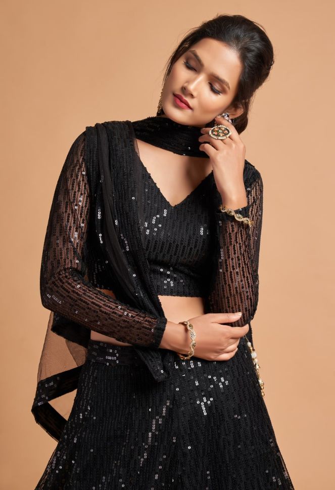 Exquisite Black Color Sequins Work  Lehenga choli - Rent