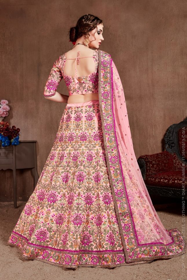 Pink Color Art Silk Sequins Embroidery Lehenga - Rent