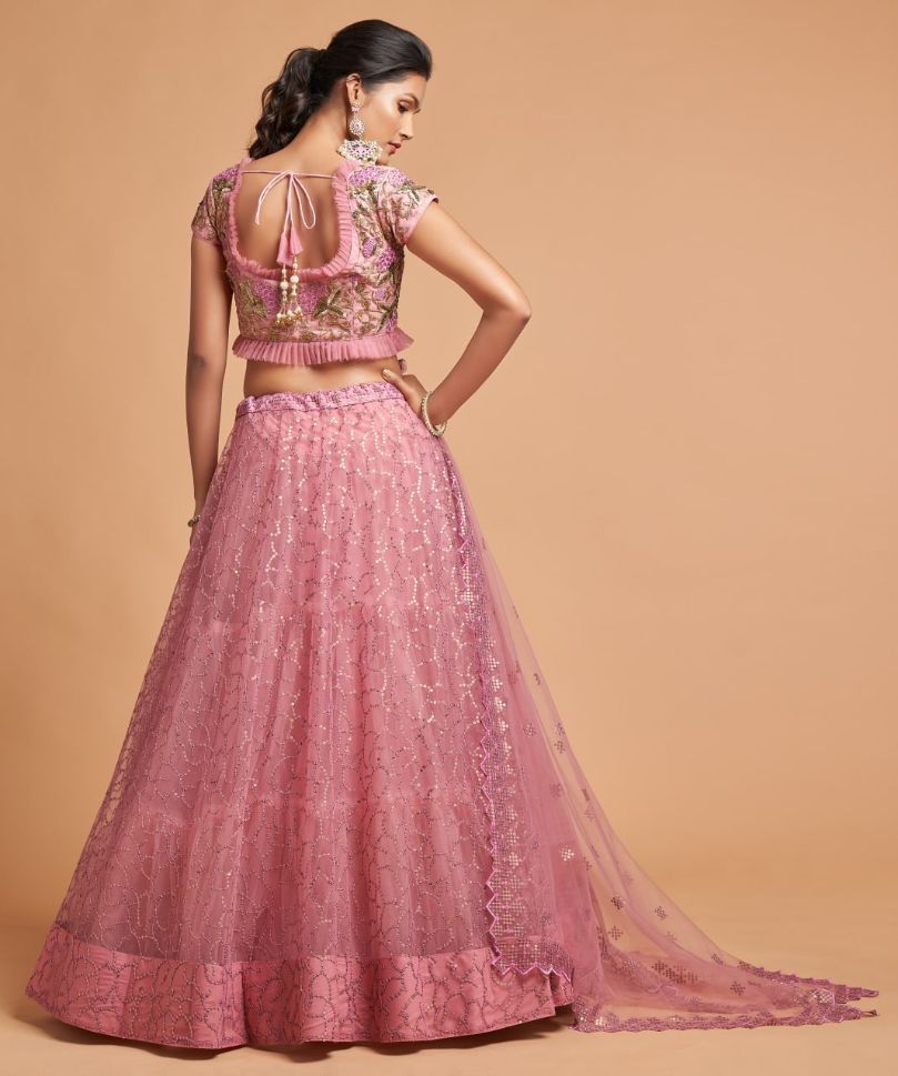 Blush Pink Abstract Designer Lehenga Choli - Rent
