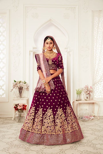 Velvet Sequins Embroidery Lehenga - Rent