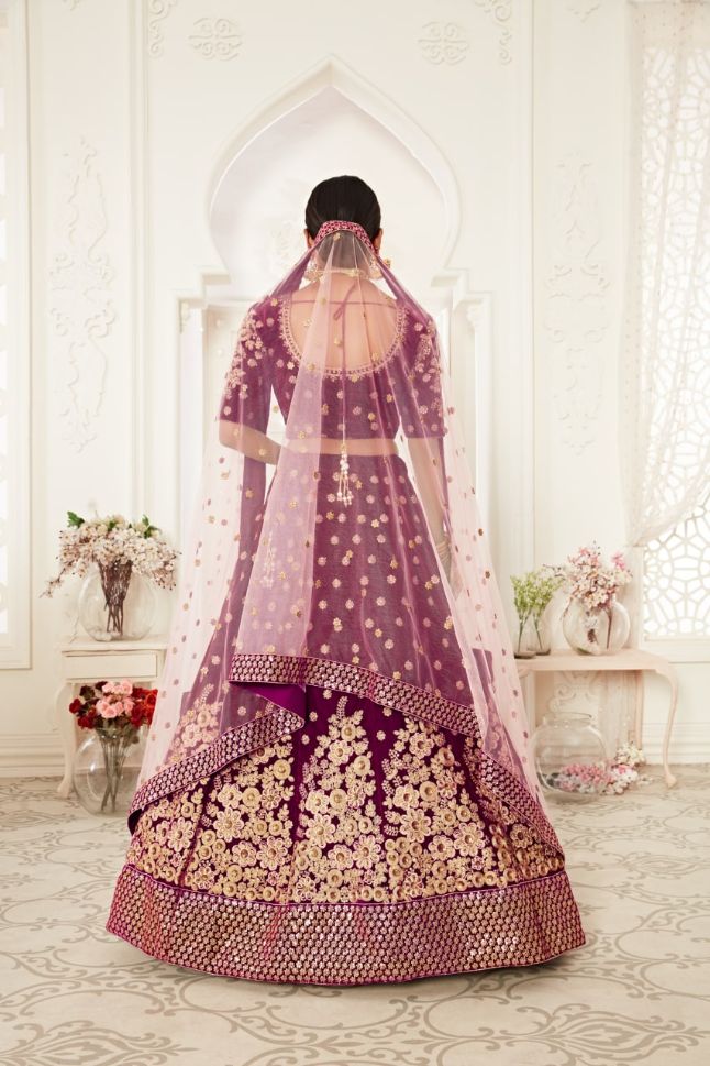 Velvet Sequins Embroidery Lehenga - Rent