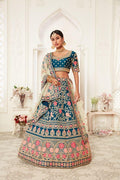 Blue Color Slub Silk Embroidery Lehenga - Rent - Glamourental