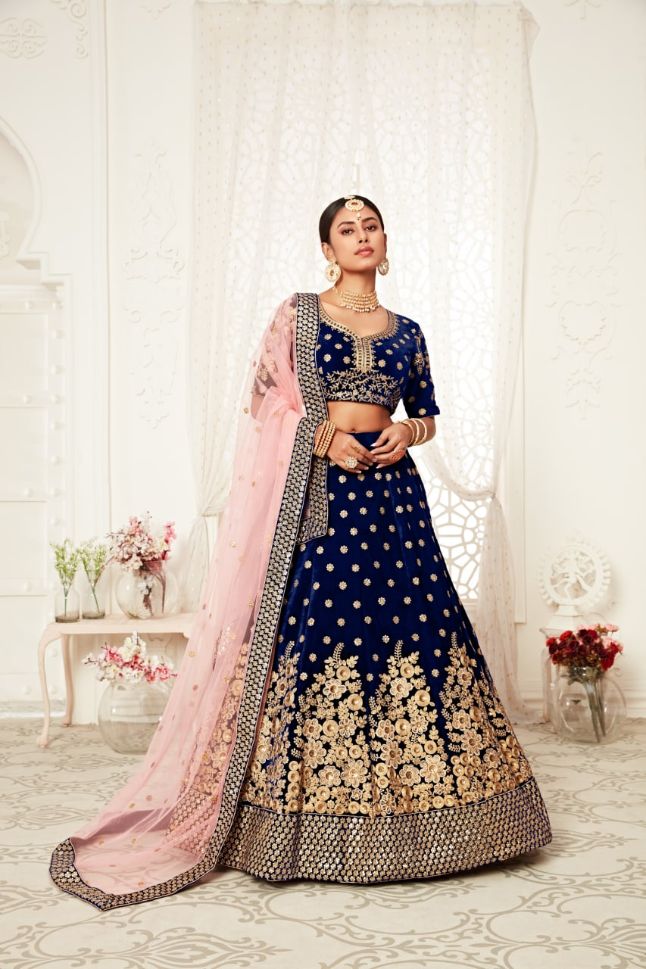 Velvet Sequins Embroidery Lehenga - Rent