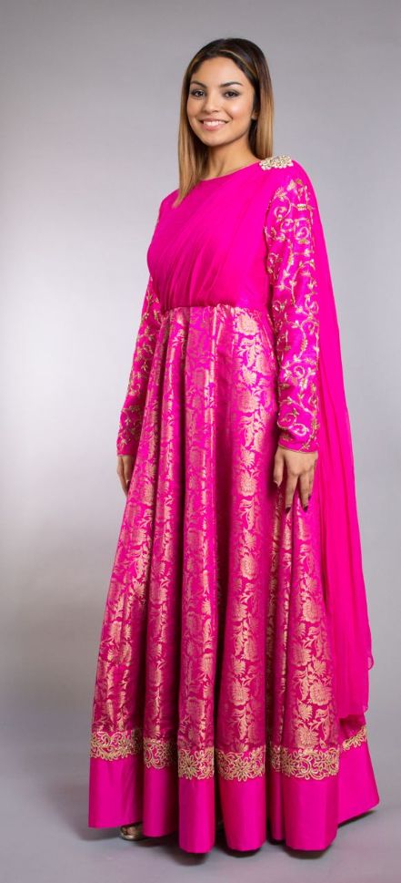 Gown : Dark rani pink georgette long party wear anarkali ...